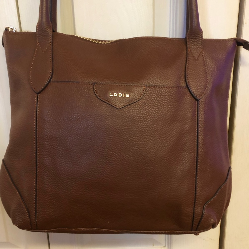 LODIS Sierra Tote Bag Pebbled Leather Brown Shoulder Bag